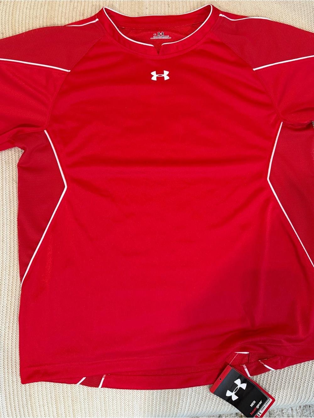 Under Armour Red Short-Sleeve Training Jersey Performance Shirt with White Trim